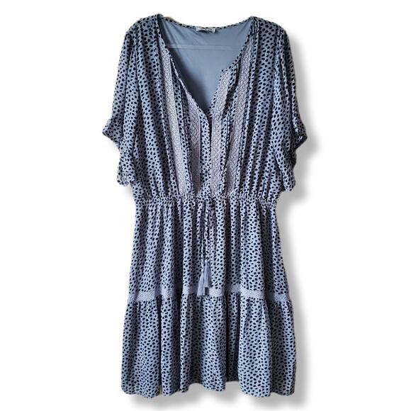 Perfectly Priscilla Blue Dot Tiered Dress 2X Flowy Swingy Casual Hippie NEW - Picture 1 of 10